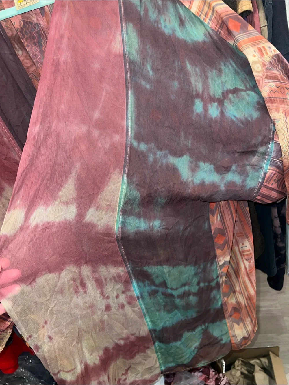 Silk 90s Kristine St RRik Uru Boho Tie-Dye Open Kimono Jacket